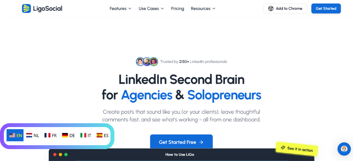 Situs Web LigoSocial dengan MultiLipi Language Toggle